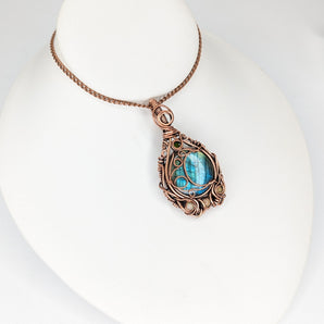 Labradorite Opal and Dioptase Moon Themed Pendant