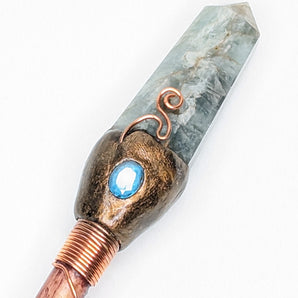 Ascension Aquamarine and Topaz Throat Chakra Wand