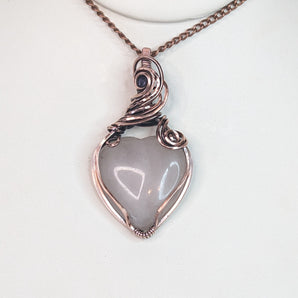 Rose Quartz And Tanzanite Heart Pendant in Copper