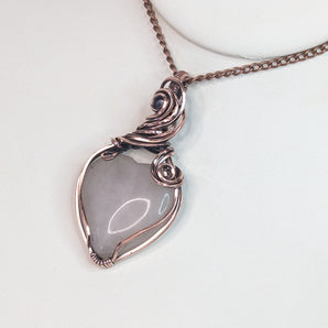 Rose Quartz And Tanzanite Heart Pendant in Copper