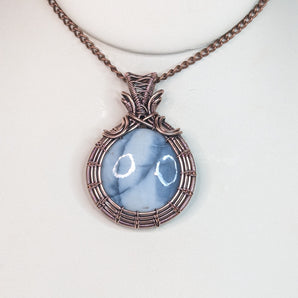 Round Blue Opal Front Weave Pendant