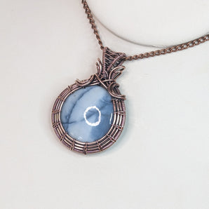 Round Blue Opal Front Weave Pendant