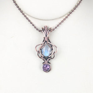 Rainbow Moonstone and Amethyst Ethereal Pendant