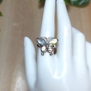 Abalone Shell Butterfly Stainless Steel Adjustable Ring