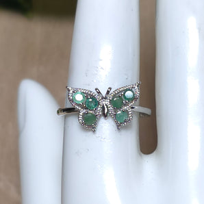 Emerald Butterfly Stainless Steel Adjustable Ring