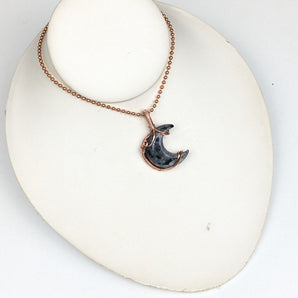 Larvikite Copper Wrapped Moon Pendant