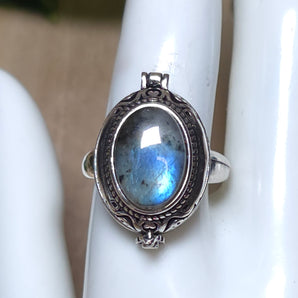 Labradorite Secret Compartment Stainless Steel Adjustable Ring