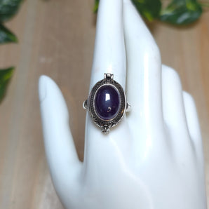Amethyst Secret Compartment Stainless Steel Adjustable Ring