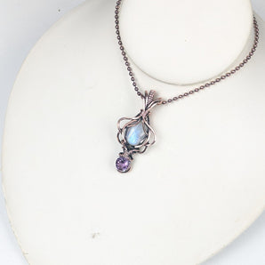 Rainbow Moonstone and Amethyst Ethereal Pendant