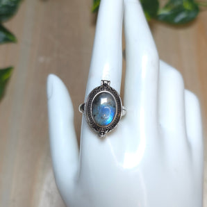 Labradorite Secret Compartment Stainless Steel Adjustable Ring