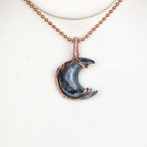 Larvikite Copper Wrapped Moon Pendant
