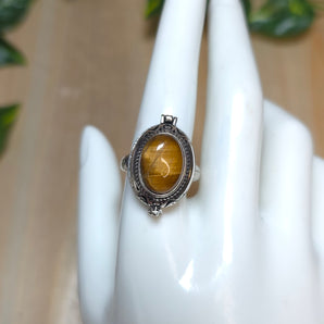 Tigers Eye Secret Compartment Stainless Steel Adjustable Ring