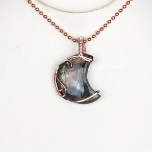 Labradorite Copper Wrapped Moon Pendant