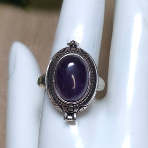 Amethyst Secret Compartment Stainless Steel Adjustable Ring