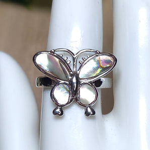 Abalone Shell Butterfly Stainless Steel Adjustable Ring