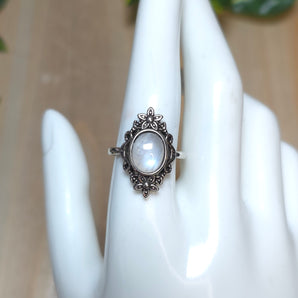 Rainbow Moonstone floral Stainless Steel Adjustable Ring