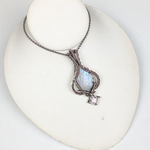Rainbow Moonstone and Rose Quartz Ethereal Pendant
