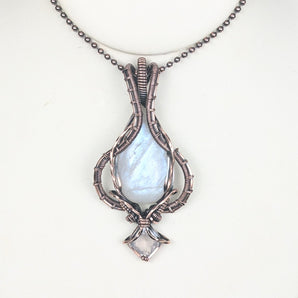 Rainbow Moonstone and Rose Quartz Ethereal Pendant