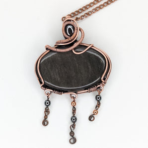 Silver Sheen Obsidian and Hematite Triple Dangle Pendant