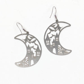 Steel Flying Witch Earrings
