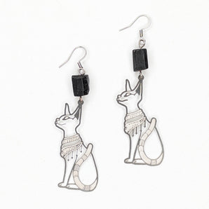 Steel & Black tourmaline | Bastet  earrings