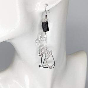 Steel & Black tourmaline | Bastet  earrings
