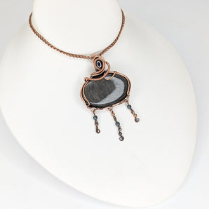Silver Sheen Obsidian and Hematite Triple Dangle Pendant