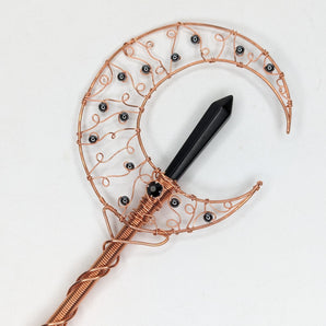 Designer Obsidian Crescent Moon Wand in Copper