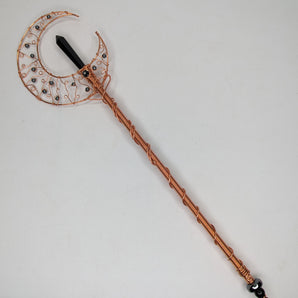 Designer Obsidian Crescent Moon Wand in Copper