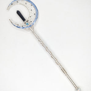 Designer Blue Goldstone Crescent Moon Wand in Silver