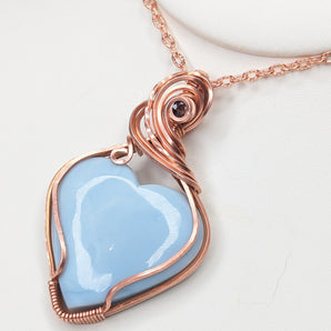 Blue Opal And London Blue Topaz Heart Pendant in Copper