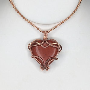 Red Jasper Heart Pendant Hammered Style