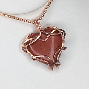 Red Jasper Heart Pendant Hammered Style