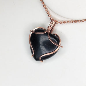 Black Agate Heart Pendant Hammered Style