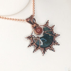 Moss Agate moon and Carnelian Star Pendant