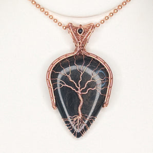 Obsidian Tree of Life Copper Partial Framed Pendant