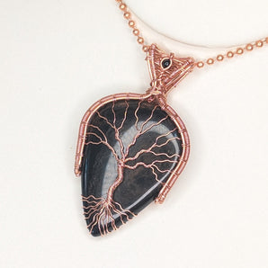 Obsidian Tree of Life Copper Partial Framed Pendant
