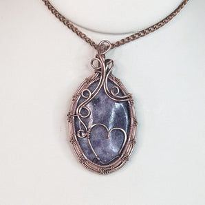 Lepidolite Hammered Heart Weaved Pendant