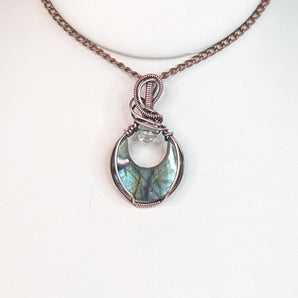 Labradorite Moon and Rainbow Quartz Pendant