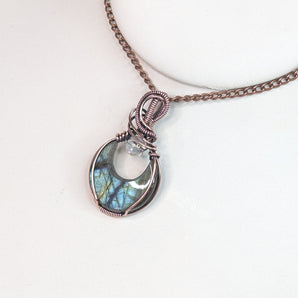Labradorite Moon and Rainbow Quartz Pendant