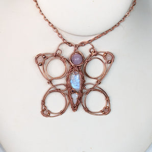 Opal and Rainbow Moonstone Statment Butterfly Pendant