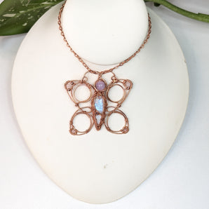 Opal and Rainbow Moonstone Statment Butterfly Pendant