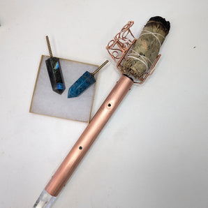 Blue Apatite And Labradorite Interchangeable Crystal Smudge Wand