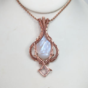 Rainbow Moonstone and Rose Quartz Ethereal Pendant