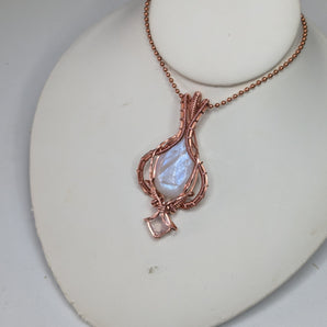 Rainbow Moonstone and Rose Quartz Ethereal Pendant