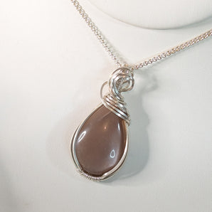 Chocolate Moonstone Tear Shaped Argentium Silver Pendant