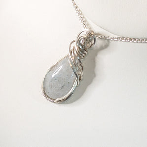 Rainbow Moonstone Tear Shaped Argentium Silver Pendant