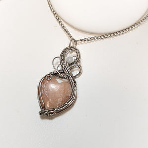Pink Amazonite Heart Sterling Silver Pendant
