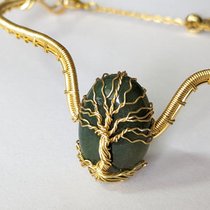 Moss Agate Tree of Life Choker in gold tone