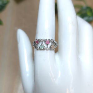 Tourmaline heart band Stainless steel Adjustable Ring